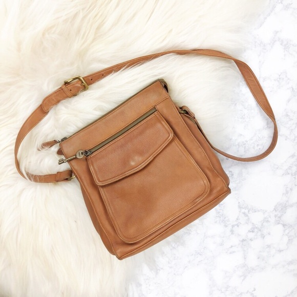 Fossil Handbags - Fossil Tan Leather Crossbody Bag All Leather Strap